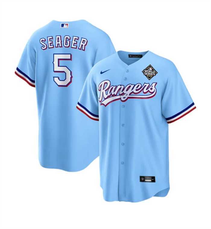 Men%27s Texas Rangers #5 Corey Seager Blue 2023 World Series Stitched Baseball Jersey Dzhi->texas rangers->MLB Jersey
